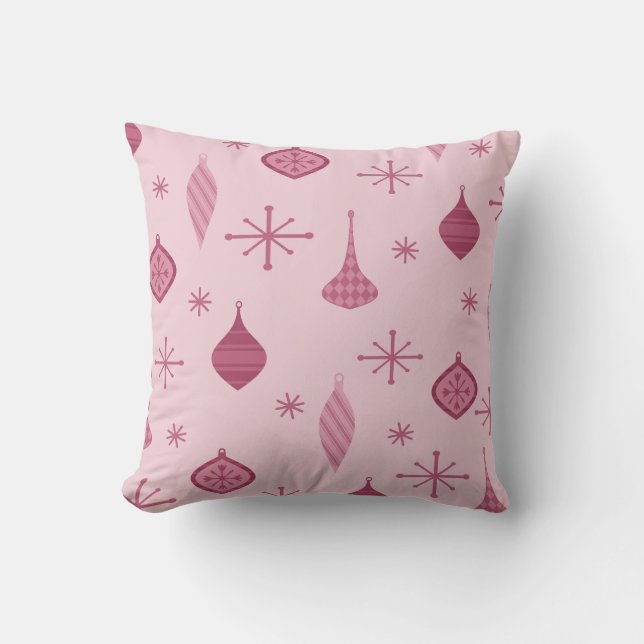 Retro Christmas Ornaments Red Throw Pillow (Front)
