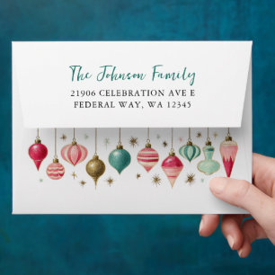 Retro Christmas Ornaments Return Address Envelope