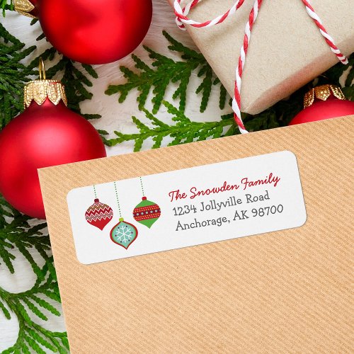 Retro Christmas Ornaments Return Address Labels
