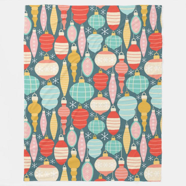 Retro Christmas Ornaments Seamless Pattern Fleece Blanket (Front)