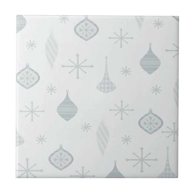 Retro Christmas Ornaments Silver Ceramic Tile (Front)