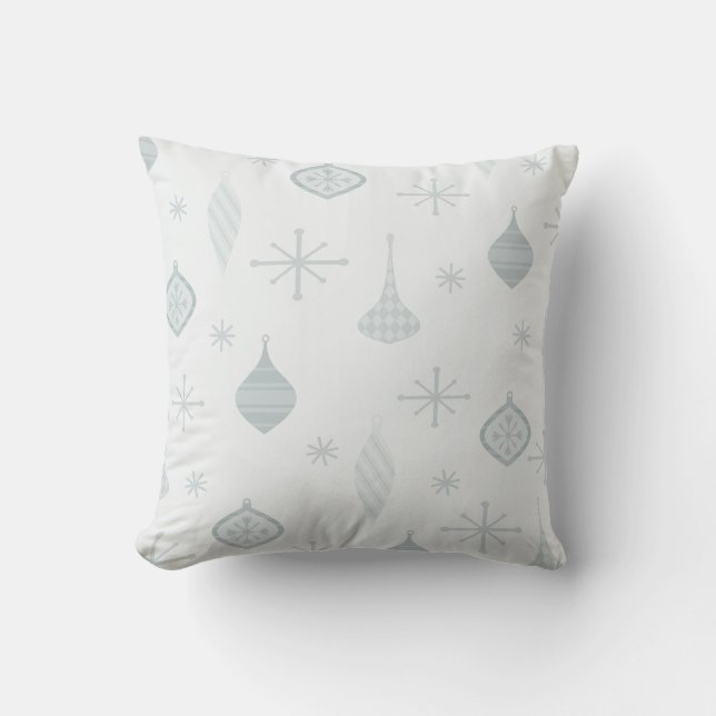 Retro Christmas Ornaments Silver Throw Pillow (Front)