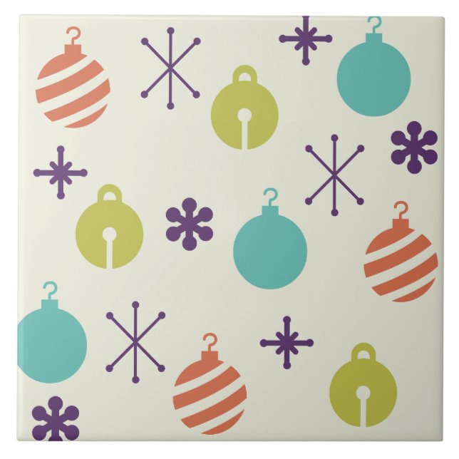 Retro Christmas Ornaments Snowflakes Ceramic Tile (Front)