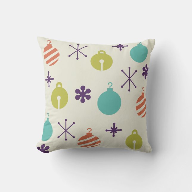 Retro Christmas Ornaments Snowflakes Throw Pillow (Front)