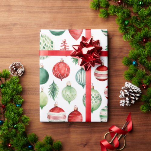 Retro Christmas Ornaments Wrapping Paper
