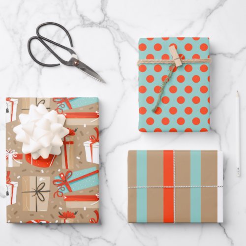 Retro Christmas Packages Wrapping Paper Set