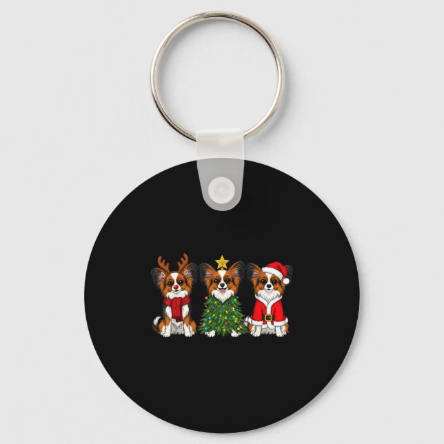 Retro Christmas Pallon Dog Lover Santa Reindeer  Keychain (Front)
