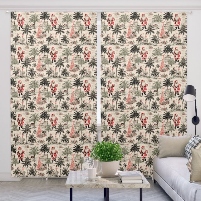 Retro Christmas Palms and Santa Claus Curtains (Living Room)