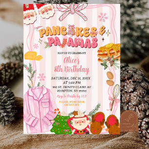 Retro Christmas Pancake and Pajama Party Birthday Invitation