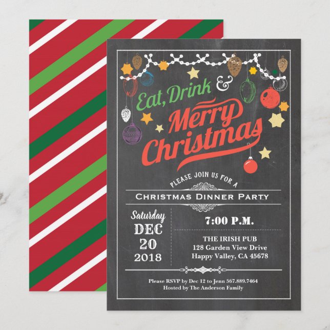 Retro Christmas party brunch lunch dinner Invitation (Front/Back)