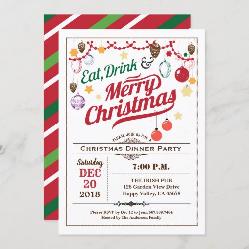 Retro Christmas party eat drink and be merry Invitation