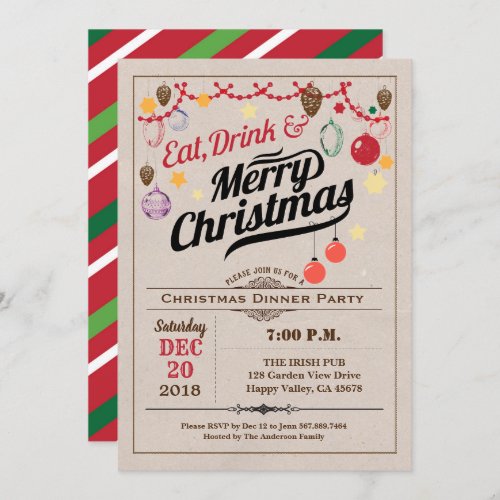 Retro Christmas party eat drink merry Christmas Invitation