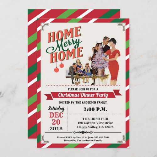 Retro Christmas party housewarming home sweet home Invitation