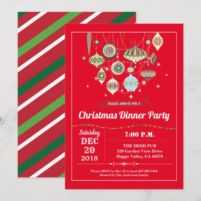 Retro Christmas party ornament exchange vintage  Invitation (Front/Back)