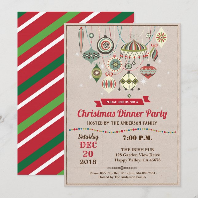 Retro Christmas party ornament exchange vintage Invitation (Front/Back)