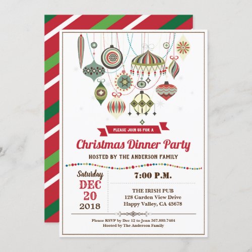 Retro Christmas party ornament exhange vintage Inv Invitation