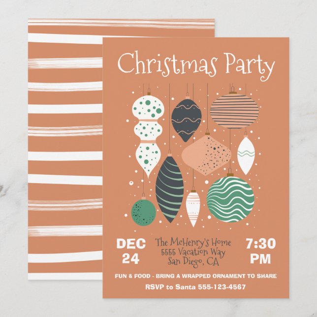 Retro Christmas Party Ornament Invitation (Front/Back)
