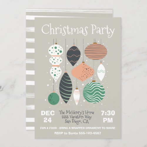 Retro Christmas Party Ornament Invitation