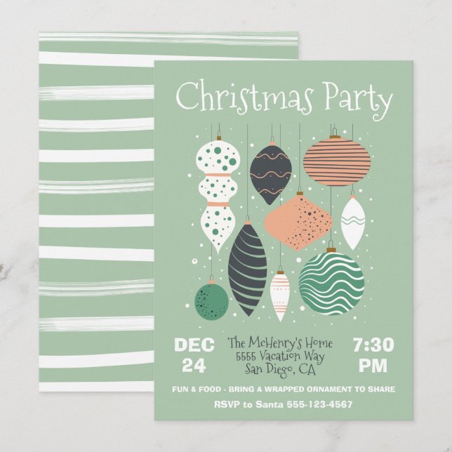 Retro Christmas Party Ornament Invitation (Front/Back)