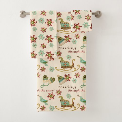 Retro Christmas Past Pattern Bath Towel Set