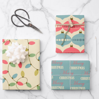 Retro Christmas pastel 50s Vintage Wrapping Papper Paper Sheets