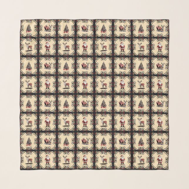 Retro Christmas Pattern Chiffon Scarf (Front)
