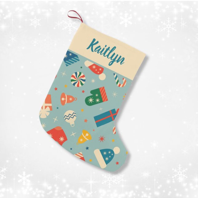 Retro Christmas Pattern Custom Name Small Christmas Stocking (Retro Christmas Pattern Custom Name Small Christmas Stocking
)