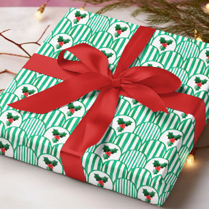 Retro Christmas Pattern Geometric Watercolor Holly Wrapping Paper