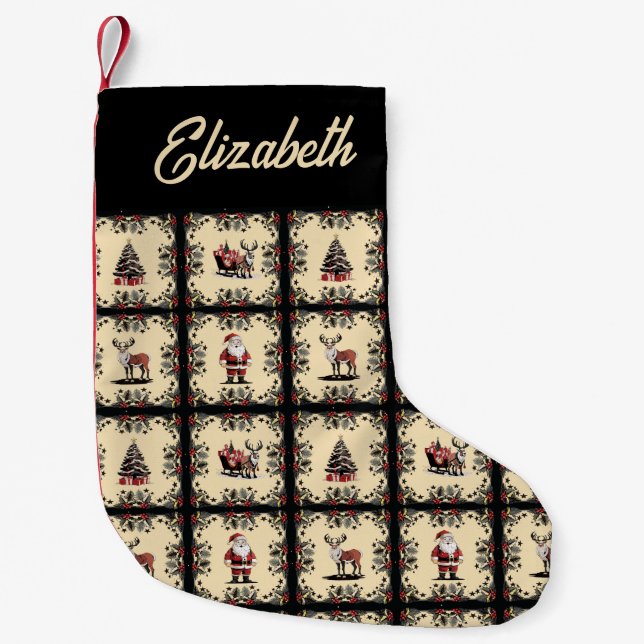 Retro Christmas Pattern Small Christmas Stocking (Front)