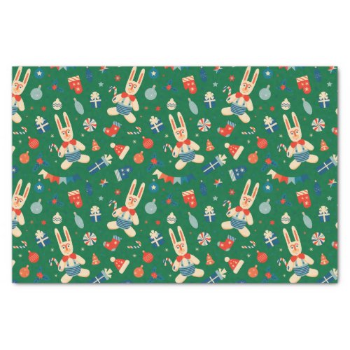 Retro Christmas Pattern with Decorations and Candy Tissue Paper