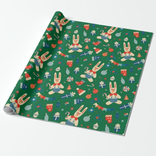 Retro Christmas Pattern with Decorations and Candy Wrapping Paper