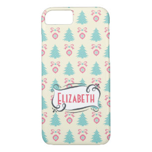 Retro Christmas Pattern with Trees Baubles & Bows iPhone 8/7 Case