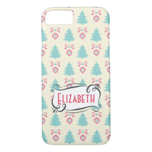 Retro Christmas Pattern with Trees Baubles  Bows iPhone 87 Case
