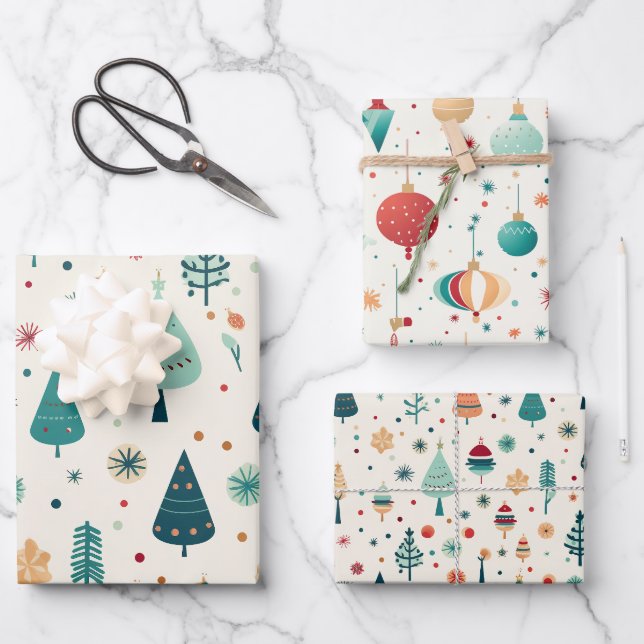 Retro Christmas Pattern Wrapping Paper Sheets (Front)