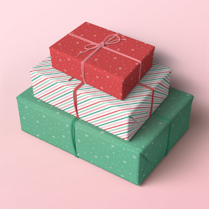 Retro Christmas Patterns in Red, Pink and Green Wrapping Paper Sheets