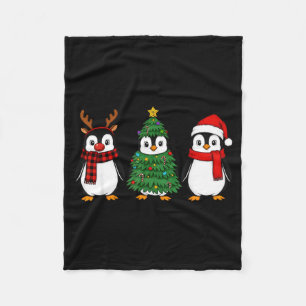 Retro Christmas Penguin Santa Reindeer Fleece Blanket