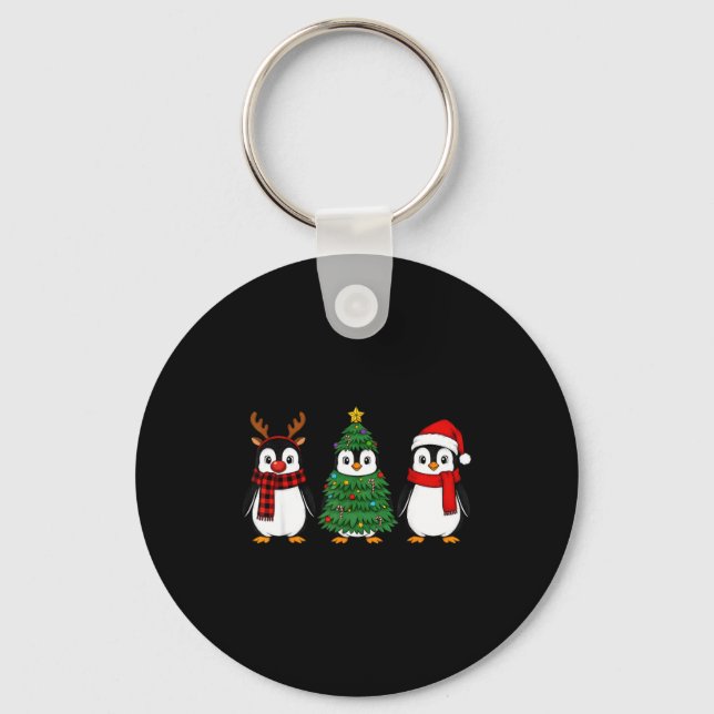 Retro Christmas Penguin Santa Reindeer  Keychain (Front)