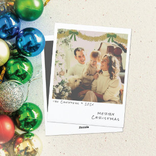 Retro Christmas Photo Card - Gold & Green Garland