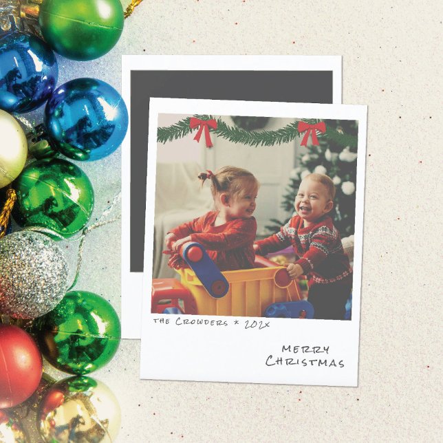 Retro Christmas Photo Card - Green & Red Garland (Creator Uploaded)