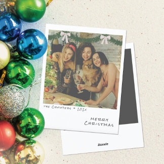 Retro Christmas Photo Card - Green & White Garland