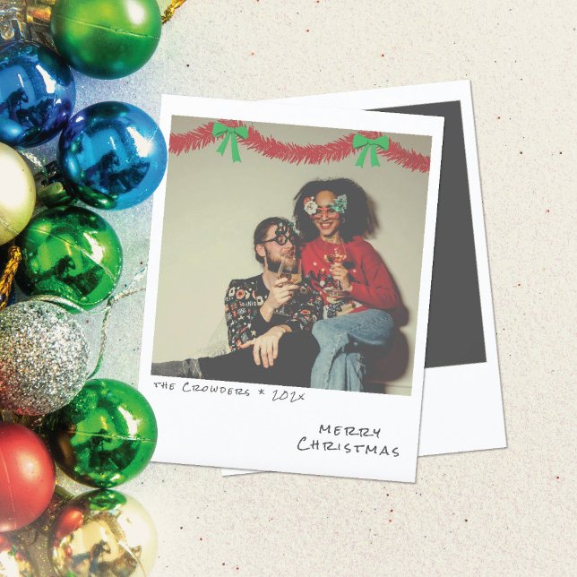 Retro Christmas Photo Card - Red & Green Garland  (Creator Uploaded)