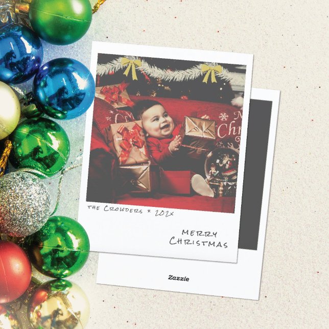 Retro Christmas Photo Card - White & Gold Garland (Creator Uploaded)