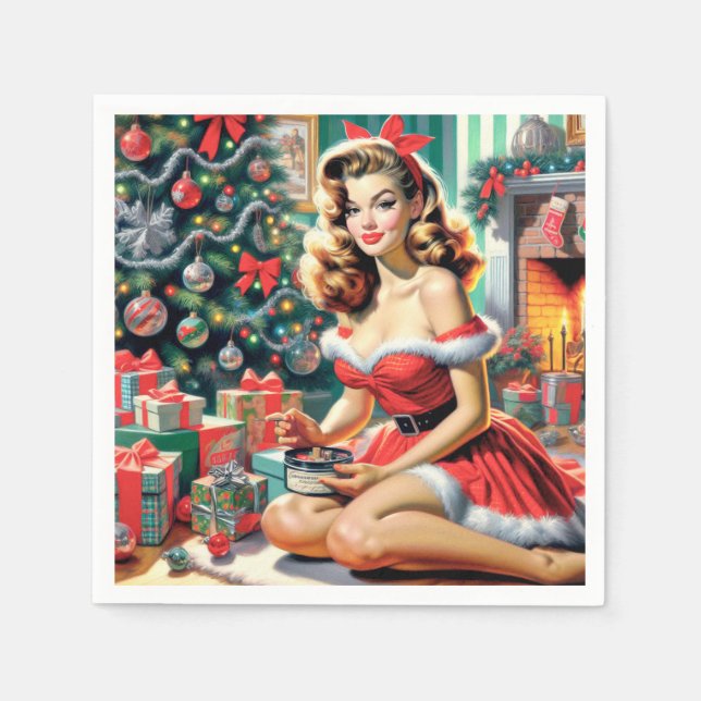 Retro Christmas Pin Up Napkins (Front)