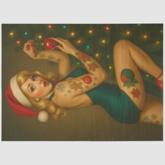 Retro Christmas Pin-Up Ornament Beauty — Holiday Tissue Paper (Front)