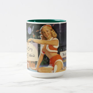 Retro Christmas Pin Up Two-Tone Coffee Mug
