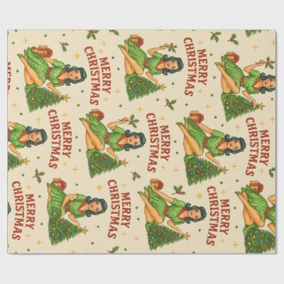 Retro Christmas Pin-Up Wrapping Paper 
