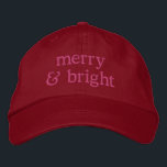 Retro Christmas Pink Red Merry Bright Custom Chic Embroidered Baseball Cap<br><div class="desc">Celebrate the holiday season in style with this chic and festive "Merry & Bright" embroidered baseball cap. Featuring retro-inspired text and a vibrant pink and red palette, this trendy Christmas accessory is perfect for adding a fun, nostalgic touch to your holiday outfits. Whether you're attending a holiday party, decorating the...</div>