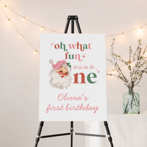 Retro Christmas Pink Santa First Birthday Foam Board