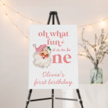 Retro Christmas Pink Santa First Birthday Foam Board<br><div class="desc">Oh what fun,  it is to be One! Retro Christmas Pink Santa first birthday party sign with retro style santa.</div>