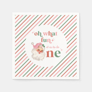 Retro Christmas pink Santa First Birthday Napkins